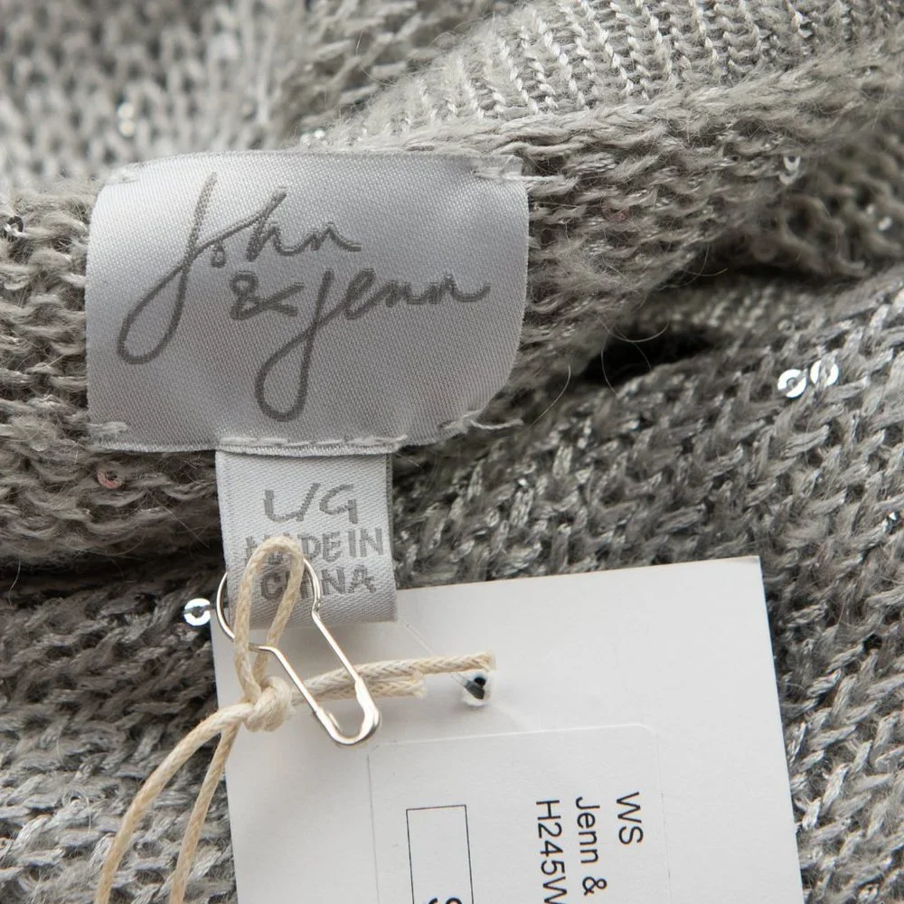 John & Jenn Oscar Cardigan Knit Sparkle Cardi Sequin Mohair Grey Size Large New - Picture 3 of 6